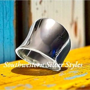 NEW Southwestern Boho Chic .925 Sterling Silver Plated Size 8 Smooth Wave Ring